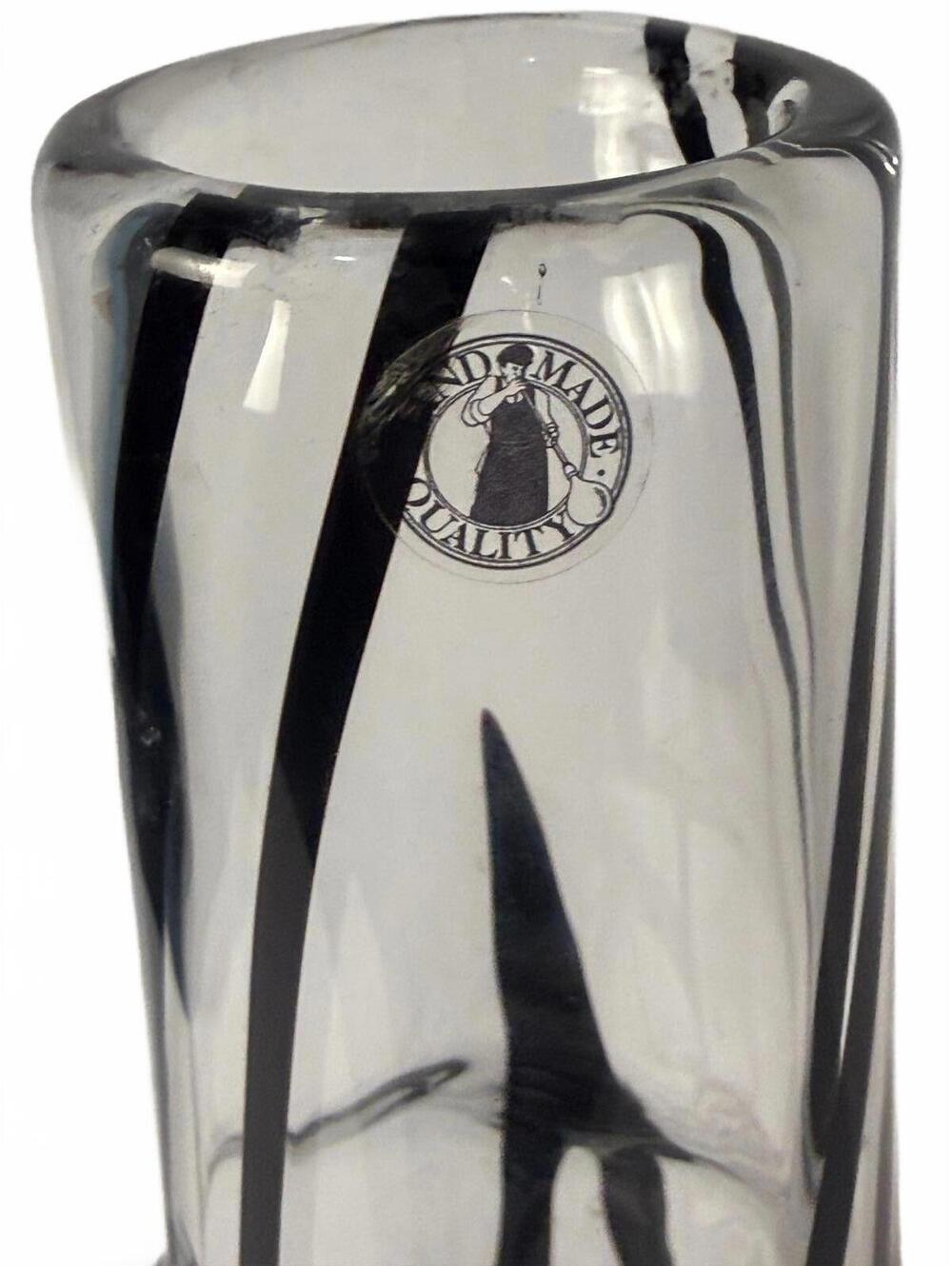 Large Hand Blown Art Glass Vase – Black Abstract Swirl, Bergström Style (16") - Picture 3 of 4